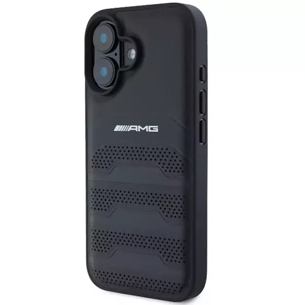 AMG Leather Debossed Lines Black Logo iPhone 16 Case - Black 8
