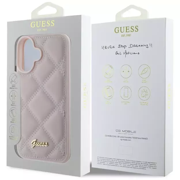 Guess Quilted Metal Logo iPhone 16 Case - Pink 7