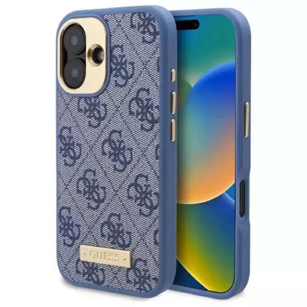 Guess 4G Logo Plate MagSafe Case for iPhone 16 Plus - Blue