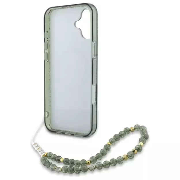 Guess IML Flowers Allover Electro With Pearl Strap MagSafe case for iPhone 16 - green 9