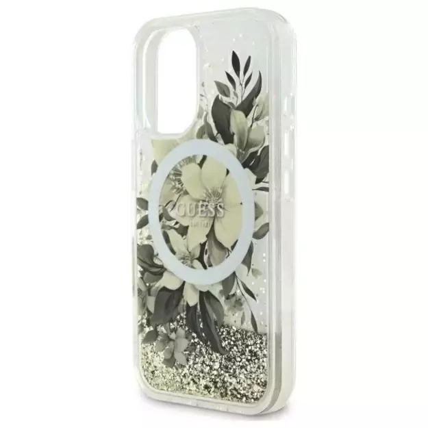Guess Liquid Glitter Flower MagSafe iPhone 16 Case - Beige 12
