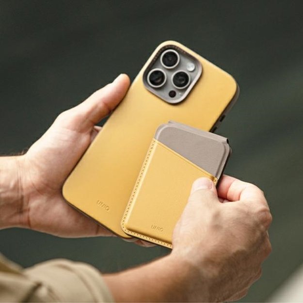 Uniq Lyden DS magnetic RFID wallet with phone stand - yellow-gray 3