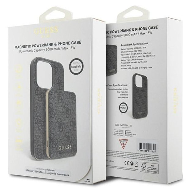 Guess 4G Metal Logo Case Set for iPhone 13 Pro Max + 5000mAh MagSafe Powerbank - Black 10