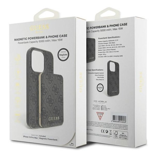 Guess 4G Metal Logo Case Set for iPhone 14 Pro Max + 5000mAh MagSafe Powerbank - Black 10