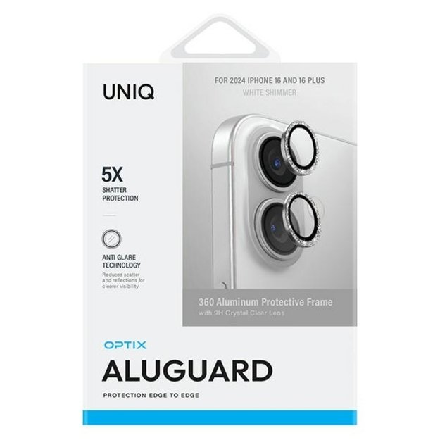 Uniq Optix Aluminum Camera Lens Protector iPhone 16 6.1&quot  / 16 Plus 6.7&quot  white shimmer camera lens glass with applicator 1