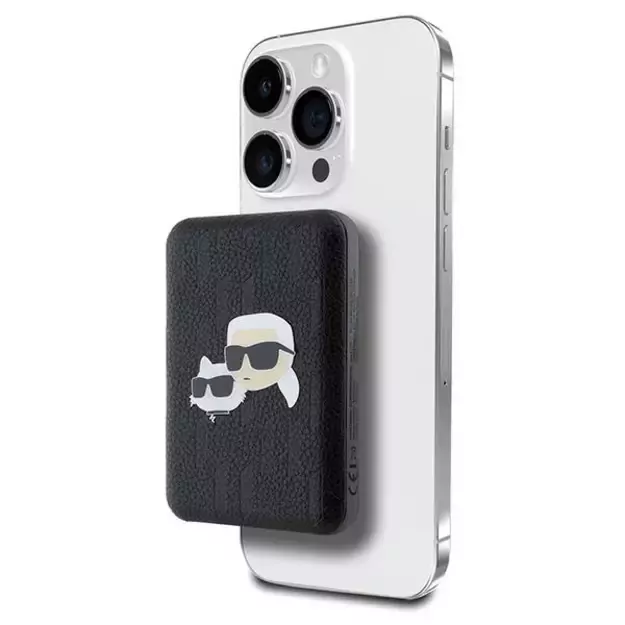 Karl Lagerfeld Powerbank inductive KLPB5FPGKSKCHK 16W 5000mAh black/black Karl&amp Choupette Head Pin MagSafe
