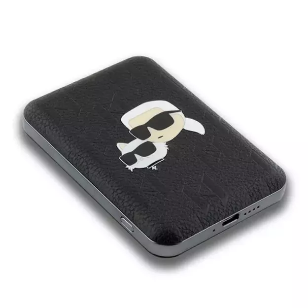 Karl Lagerfeld Powerbank inductive KLPB5FPGKSKCHK 16W 5000mAh black/black Karl&amp Choupette Head Pin MagSafe 3