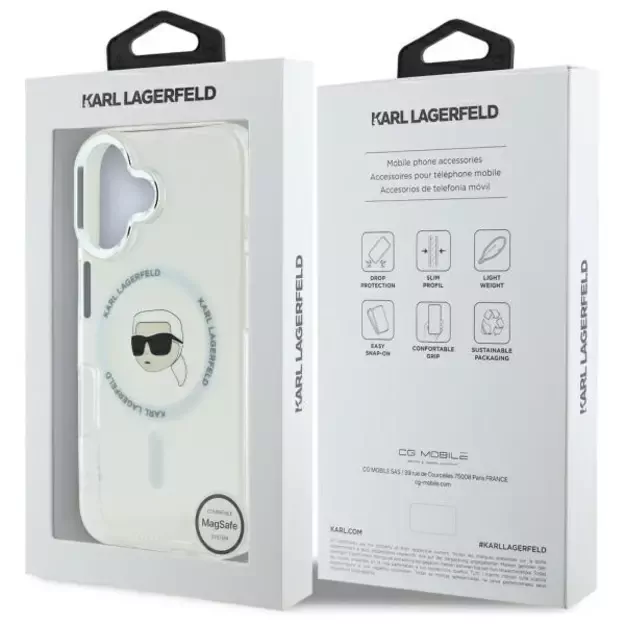 Karl Lagerfeld IML Metal Karl Head MagSafe Case for iPhone 16 Plus - White 6
