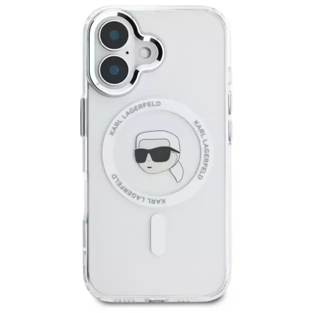 Karl Lagerfeld IML Metal Karl Head MagSafe Case for iPhone 16 Plus - White 1