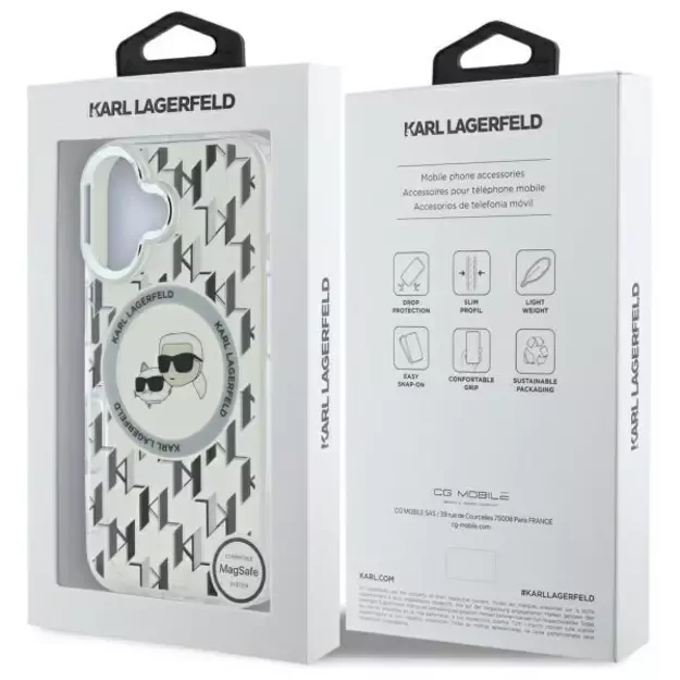 Karl Lagerfeld IML Monogram Karl &amp  Choupette Head MagSafe iPhone 16 Case - Clear 7