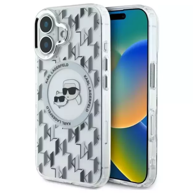 Karl Lagerfeld IML Monogram Karl &amp  Choupette Head MagSafe iPhone 16 Case - Clear