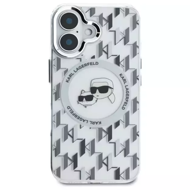 Karl Lagerfeld IML Monogram Karl &amp  Choupette Head MagSafe iPhone 16 Case - Clear 2