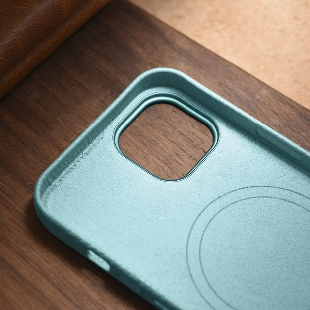 iCarer Litchi Premium Leather Case iPhone 14 Magnetic Leather Case with MagSafe Green (WMI14220709-GN) 13