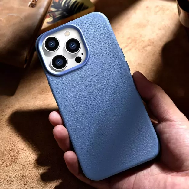 iCarer Litchi Premium Leather Case iPhone 14 Pro Max Magnetic Leather Case with MagSafe Light Blue (WMI14220712-LB) 19
