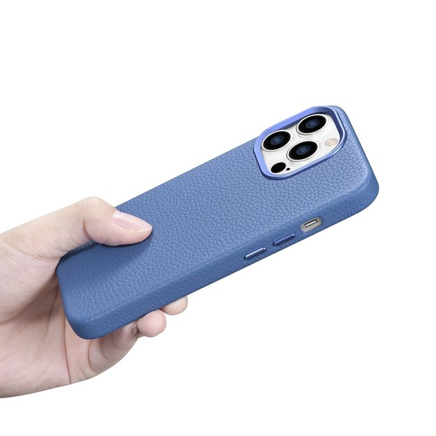 iCarer Litchi Premium Leather Case iPhone 14 Pro Max Magnetic Leather Case with MagSafe Light Blue (WMI14220712-LB) 41