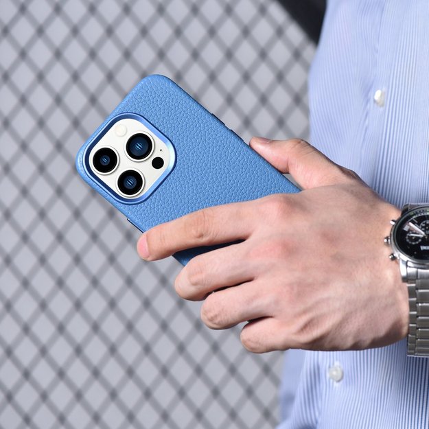 iCarer Litchi Premium Leather Case iPhone 14 Pro Max Magnetic Leather Case with MagSafe Light Blue (WMI14220712-LB) 40
