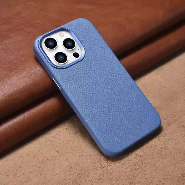 iCarer Litchi Premium Leather Case iPhone 14 Pro Max Magnetic Leather Case with MagSafe Light Blue (WMI14220712-LB) 17