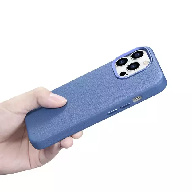 iCarer Litchi Premium Leather Case iPhone 14 Pro Max Magnetic Leather Case with MagSafe Light Blue (WMI14220712-LB) 23