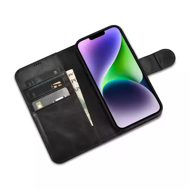 iCarer Oil Wax Wallet Case 2in1 Cover iPhone 14 Plus Anti-RFID Leather Flip Case Black (WMI14220723-BK) 21