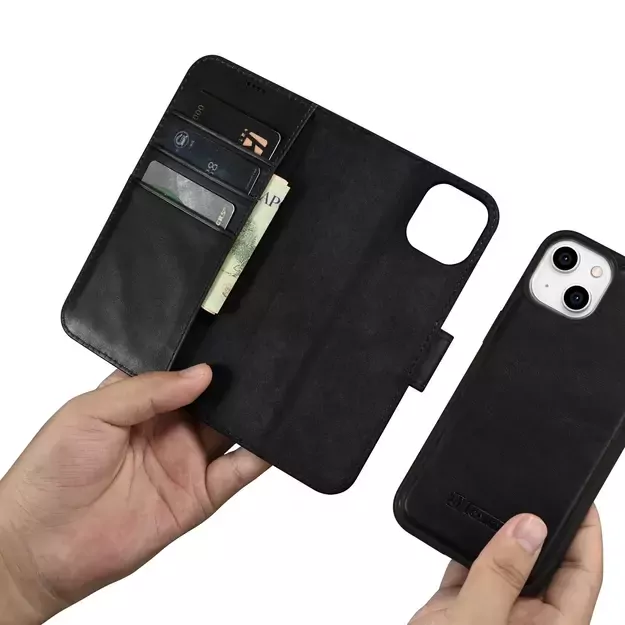 iCarer Oil Wax Wallet Case 2in1 Cover iPhone 14 Plus Anti-RFID Leather Flip Case Black (WMI14220723-BK) 24