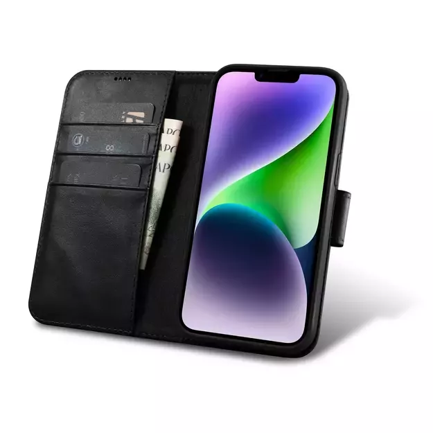 iCarer Oil Wax Wallet Case 2in1 Cover iPhone 14 Plus Anti-RFID Leather Flip Case Black (WMI14220723-BK) 14