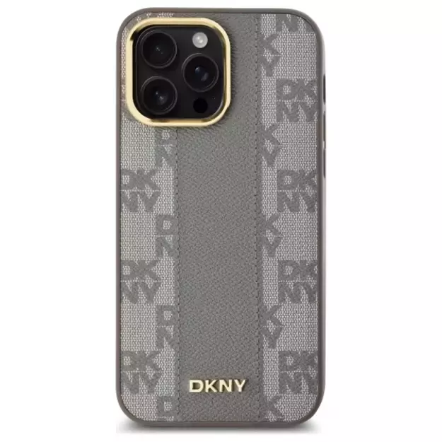 DKNY Leather Checkered Mono Pattern MagSafe iPhone 14 Pro Max Case - Beige 2
