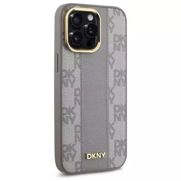 DKNY Leather Checkered Mono Pattern MagSafe iPhone 14 Pro Max Case - Beige 3