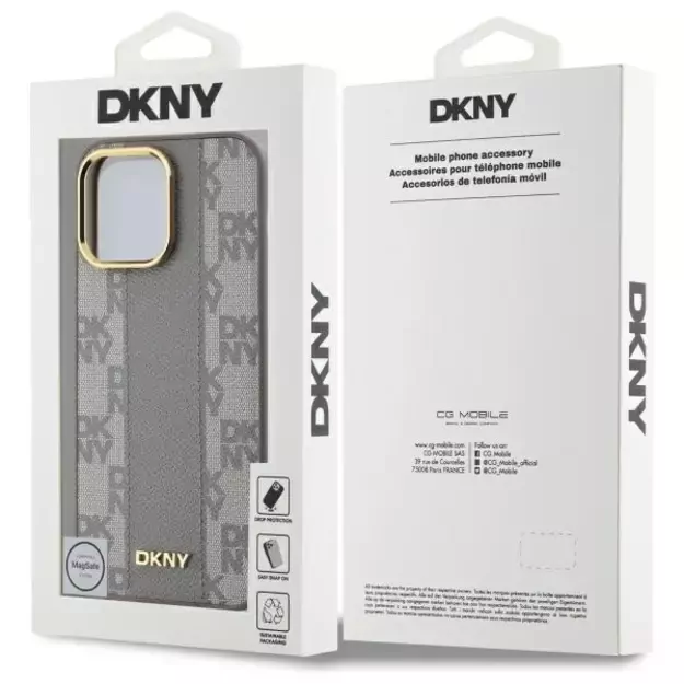 DKNY Leather Checkered Mono Pattern MagSafe iPhone 14 Pro Max Case - Beige 7