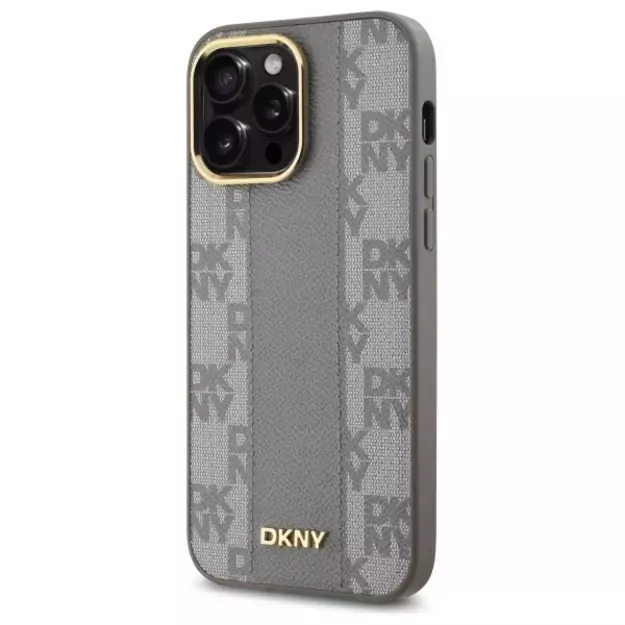 DKNY Leather Checkered Mono Pattern MagSafe iPhone 14 Pro Max Case - Beige 1
