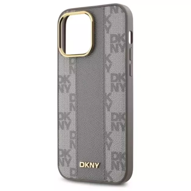 DKNY Leather Checkered Mono Pattern MagSafe iPhone 14 Pro Max Case - Beige 5