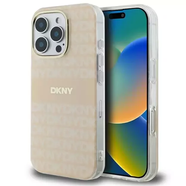 DKNY Repeat Texture Pattern &amp  Stripe MagSafe iPhone 16 Pro Case - Pink