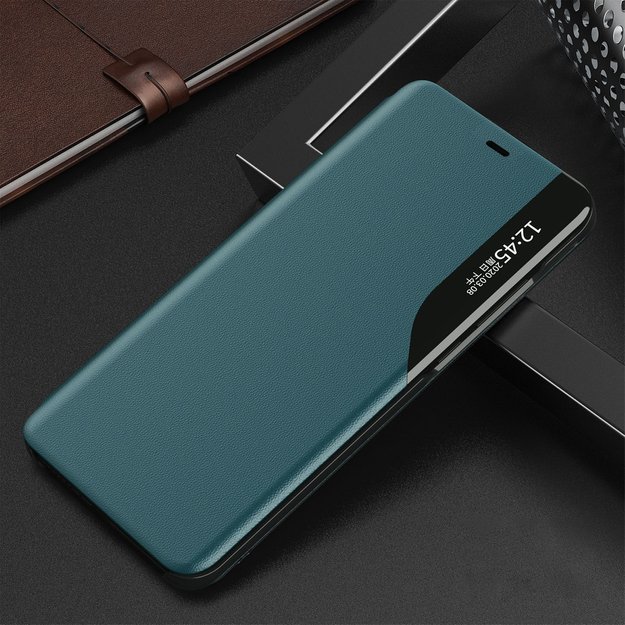 Eco Leather View Case elegant bookcase type case with kickstand for iPhone 13 Pro Max green 20