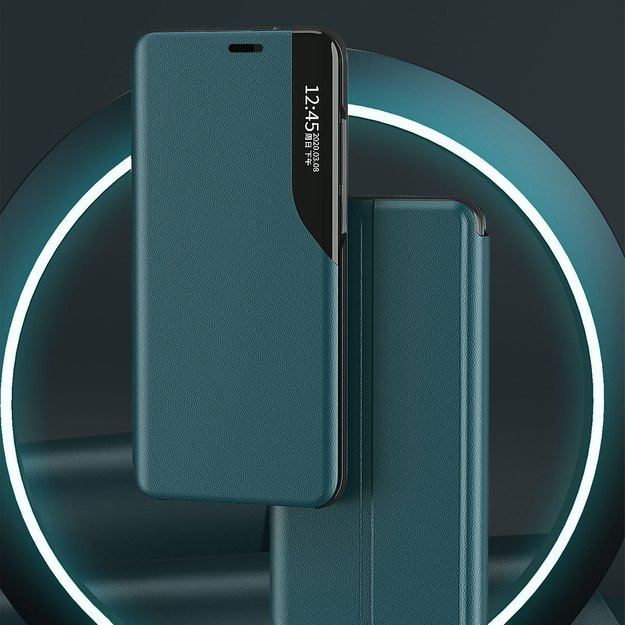 Eco Leather View Case elegant bookcase type case with kickstand for iPhone 13 Pro Max green 11