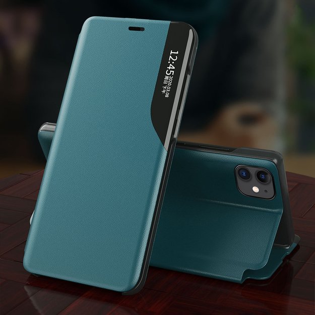 Eco Leather View Case elegant bookcase type case with kickstand for iPhone 13 Pro Max green 13