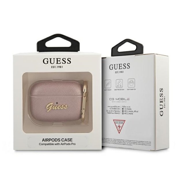 Guess GUAPSASMP AirPods Pro cover pink/pink Saffiano Script Metal Collection 4