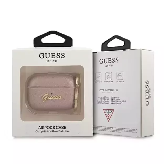 Guess GUAPSASMP AirPods Pro cover pink/pink Saffiano Script Metal Collection 2