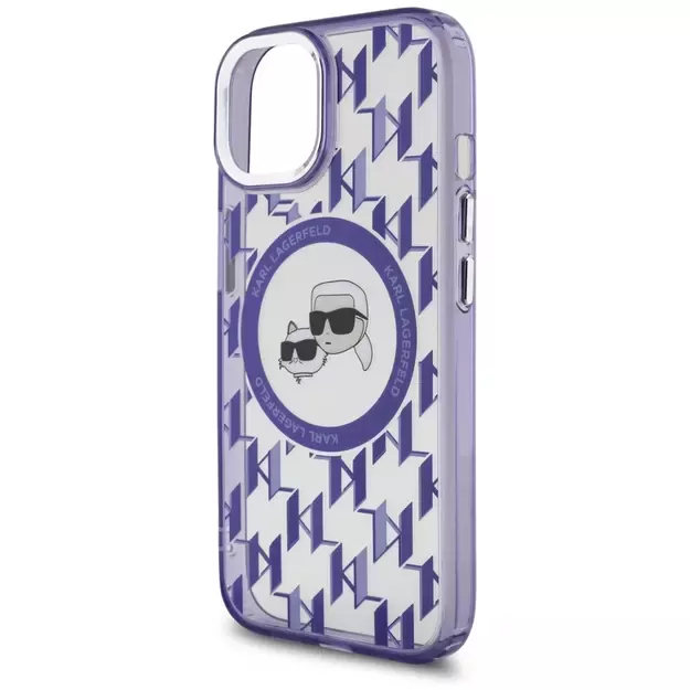 Karl Lagerfeld IML Monogram Karl &amp  Choupette Head MagSafe iPhone 15 Case - Purple 5