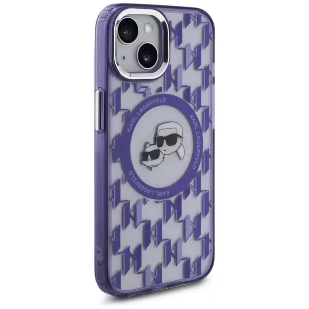 Karl Lagerfeld IML Monogram Karl &amp  Choupette Head MagSafe iPhone 15 Case - Purple 3