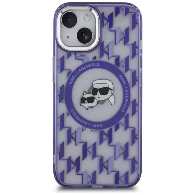 Karl Lagerfeld IML Monogram Karl &amp  Choupette Head MagSafe iPhone 15 Case - Purple 2
