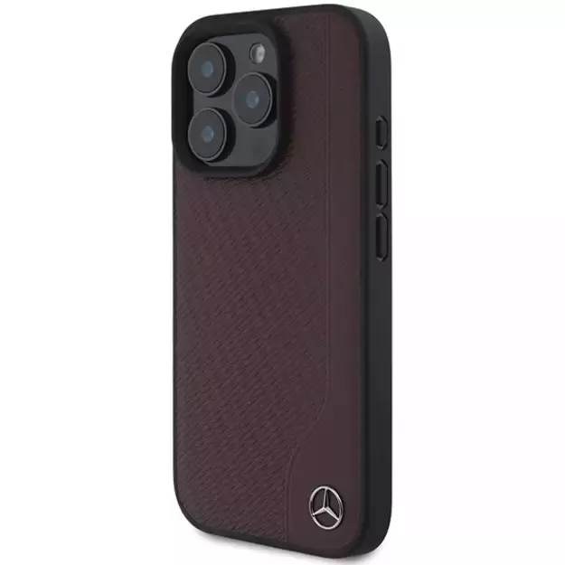 Mercedes MB Wood Imitation Leather MagSafe iPhone 16 Pro Case - Red 1