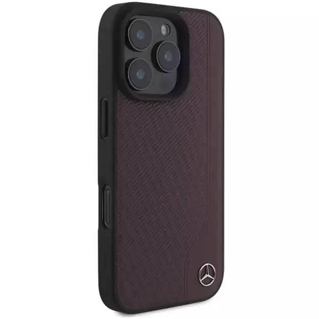 Mercedes MB Wood Imitation Leather MagSafe iPhone 16 Pro Case - Red 3