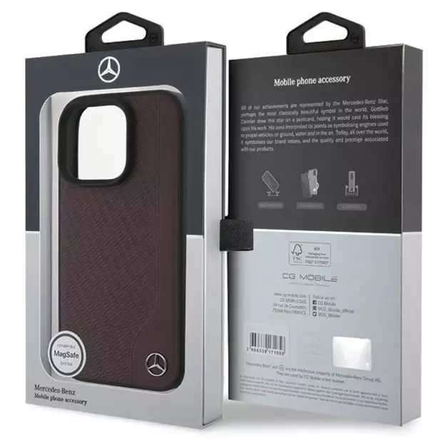 Mercedes MB Wood Imitation Leather MagSafe iPhone 16 Pro Case - Red 7