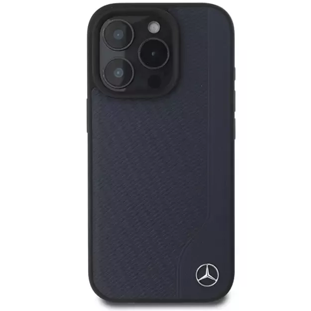Mercedes MB Wood Imitation Leather MagSafe Case for iPhone 16 Pro Max - Navy Blue 2