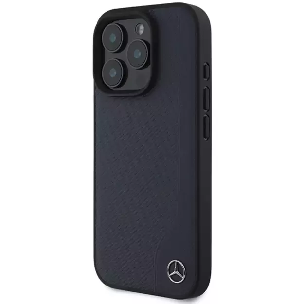 Mercedes MB Wood Imitation Leather MagSafe Case for iPhone 16 Pro Max - Navy Blue 1