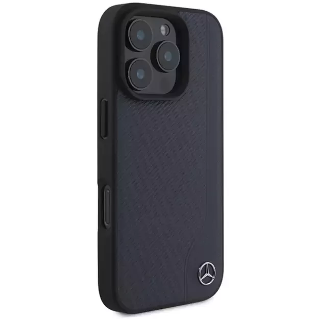 Mercedes MB Wood Imitation Leather MagSafe Case for iPhone 16 Pro Max - Navy Blue 3