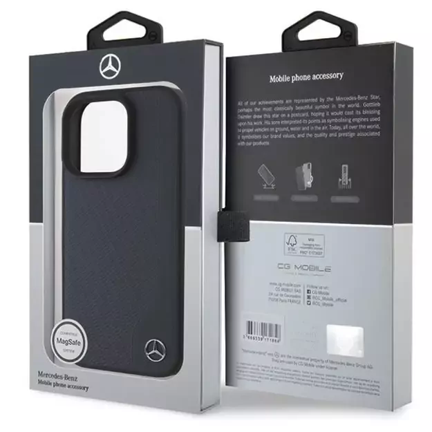 Mercedes MB Wood Imitation Leather MagSafe Case for iPhone 16 Pro Max - Navy Blue 7