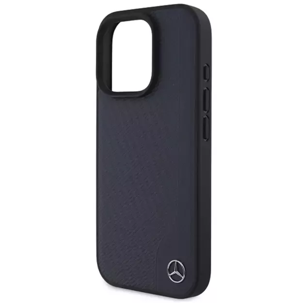 Mercedes MB Wood Imitation Leather MagSafe Case for iPhone 16 Pro Max - Navy Blue 5