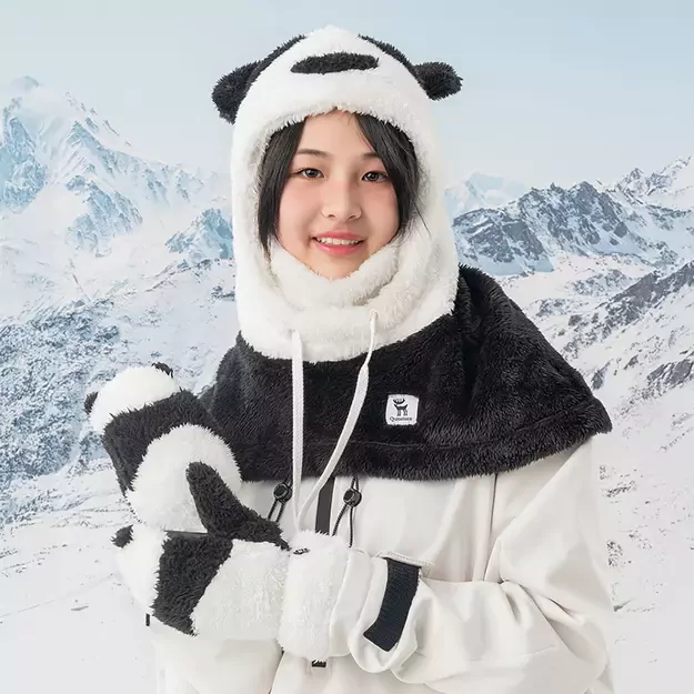 Qunature Panda Ski Gloves for Kids and Adults Size S - Black/White 10