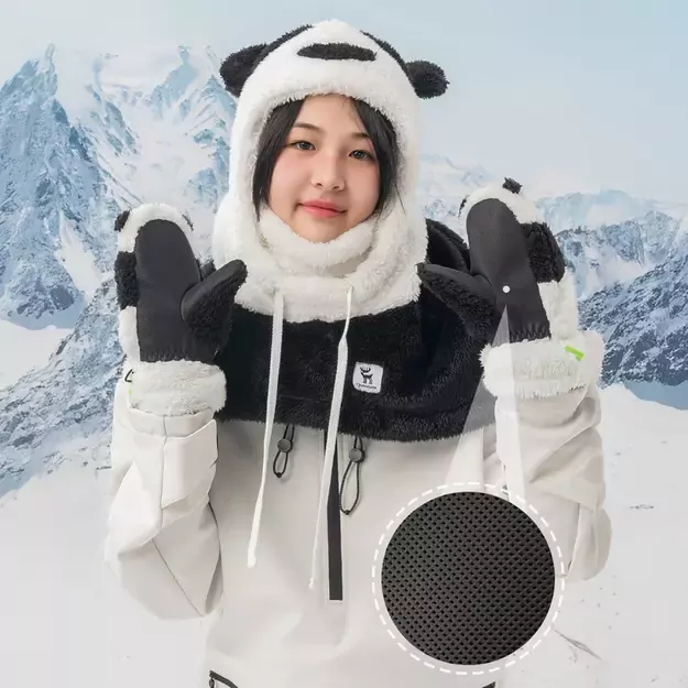 Qunature Panda Ski Gloves for Kids and Adults Size S - Black/White 12