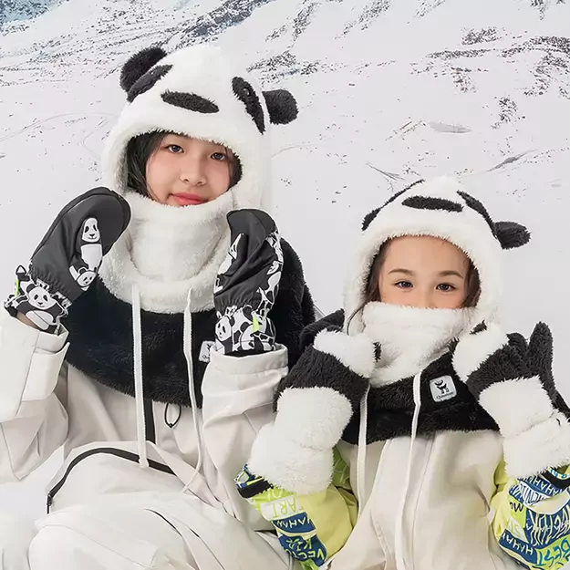 Qunature Panda Ski Gloves for Kids and Adults Size S - Black/White 13